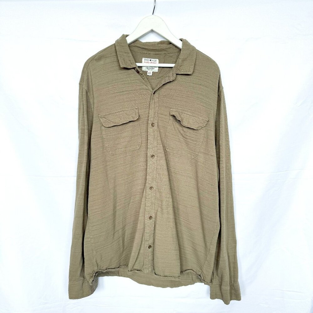 Lucky Brand Khaki Cotton Long Sleeve Button Shirt